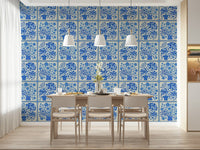 Elegant entryway showcasing porcelain pattern wallpaper mural Flower Bouquet Tiles Floral, GD7647