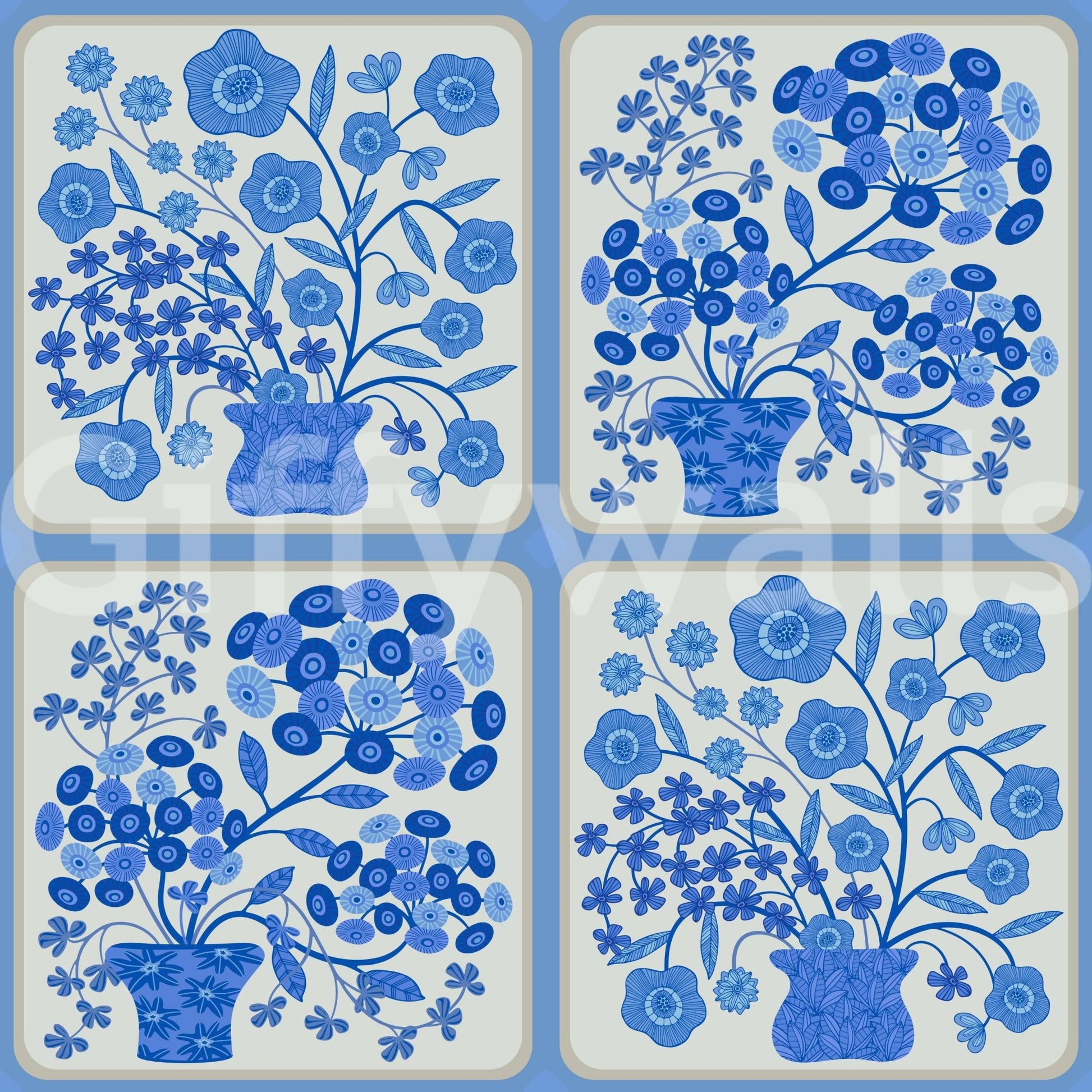 Geometric floral wallpaper mural for a kitchen island Flower Bouquet Tiles Floral, GD7647