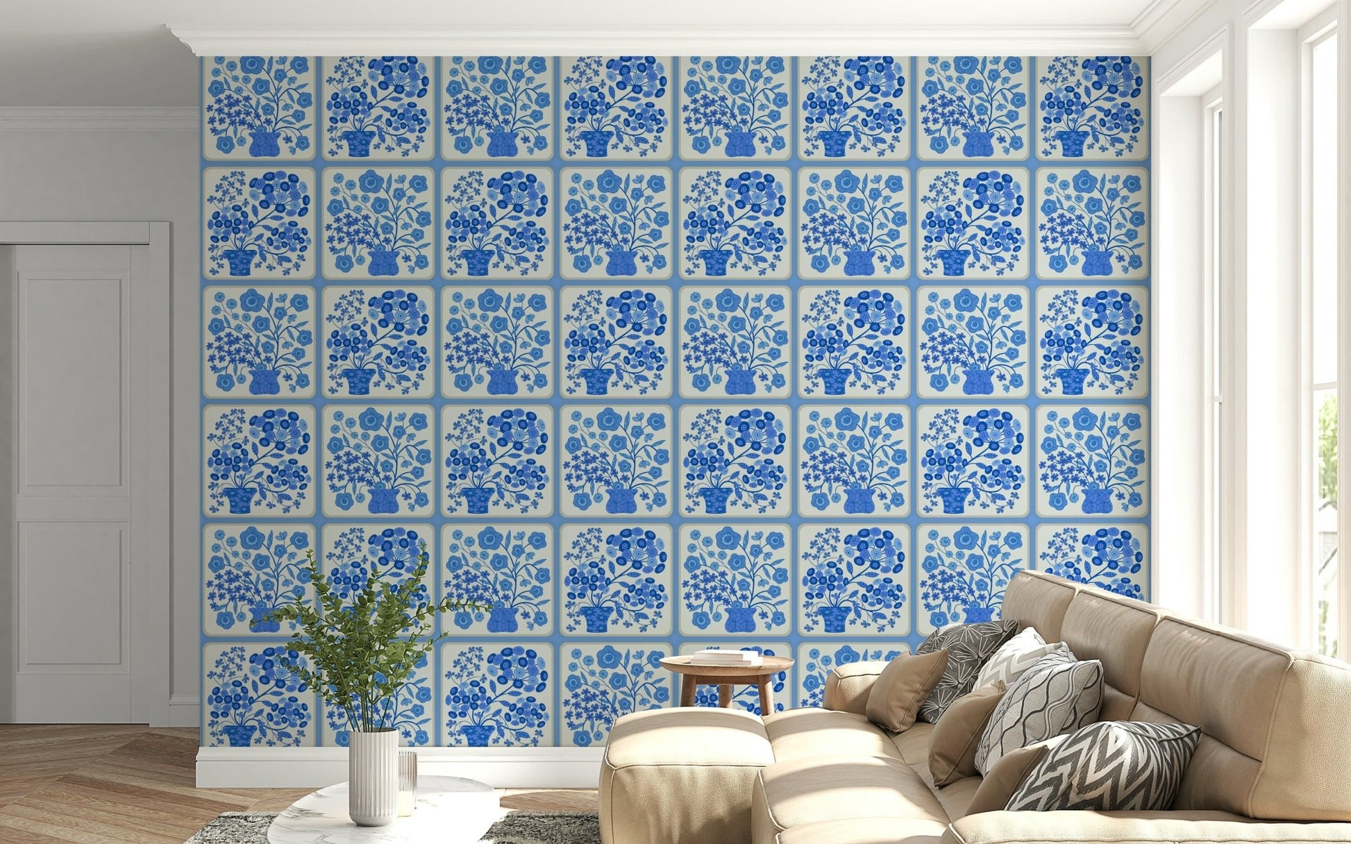 Contemporary laundry room with floral tile wallpaper mural Flower Bouquet Tiles Floral, GD7647