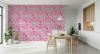 Pretty pink fuchsia tiles floral wallpaper mural in a contemporary hallway