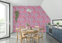 Fuchsia lavender flower tiles wallpaper mural in a boutique retail space