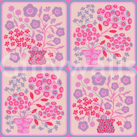 Pink red fuchsia flower bouquet tiles floral wallpaper mural for vanity areas