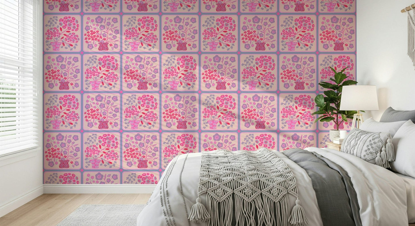 Purple lavender bouquet wallpaper mural for a serene nursery interior