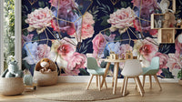 Sophisticated Gold and Floral Wallpaper B215