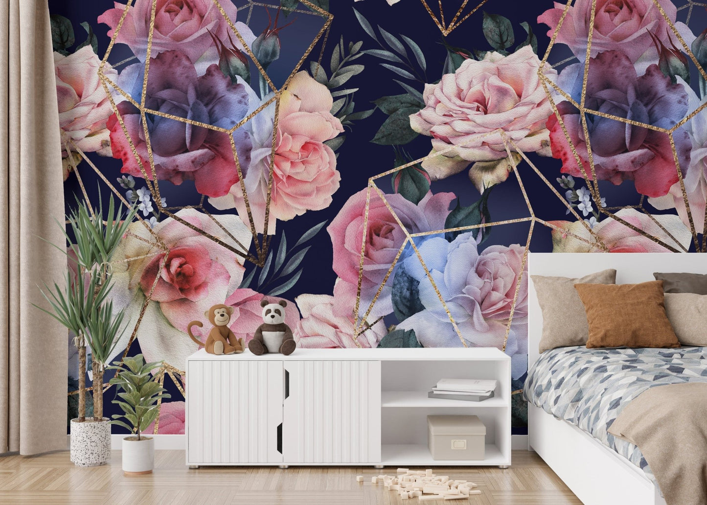Gold Line Floral Wallpaper B215