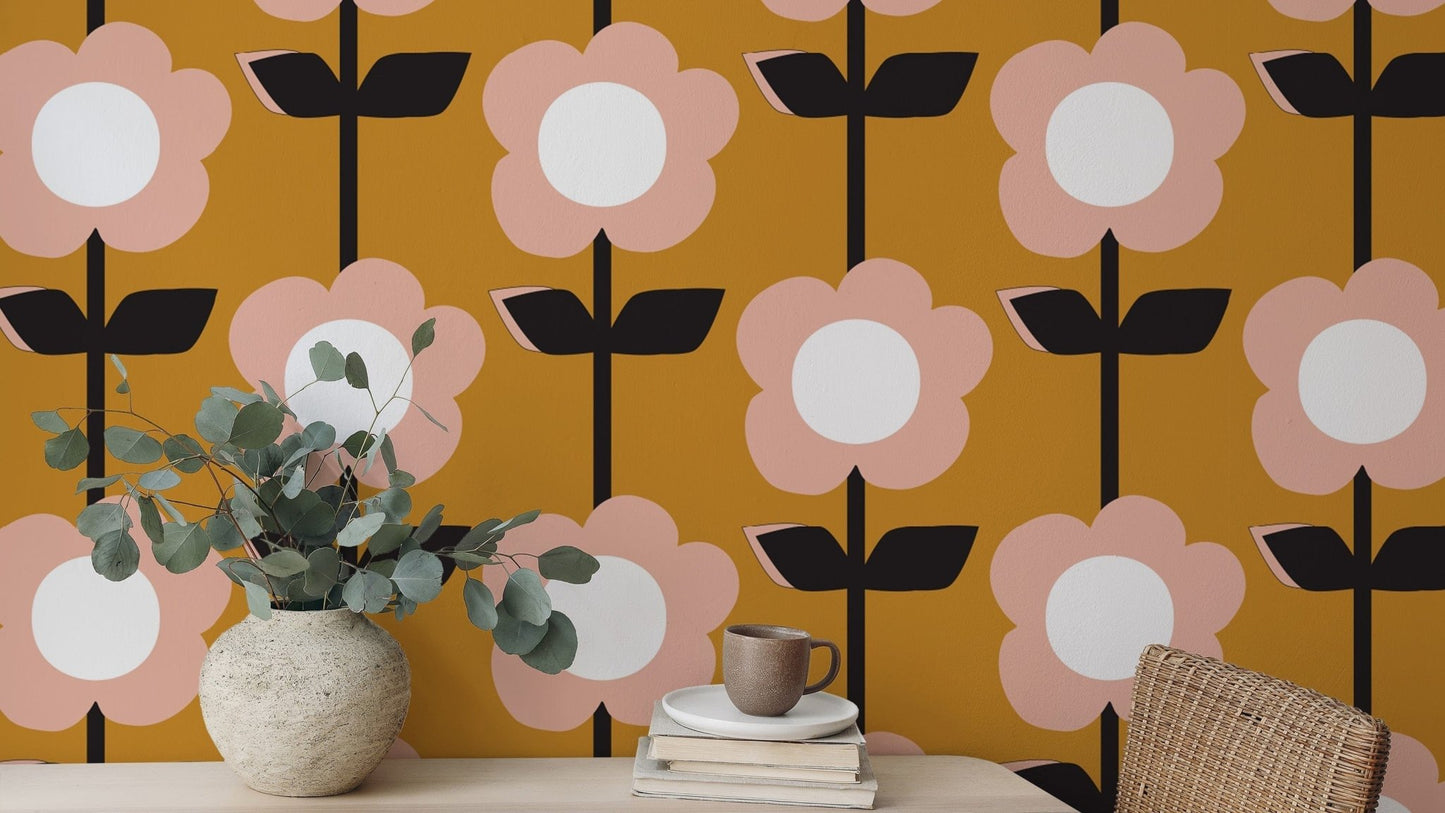 Flower Mustard Design Retro Wallpaper 