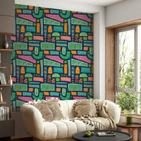 Vivid Flower Patches Bohemian Mod Patchwork quirky wall mural, floral elements.