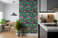 Flower Patches wall mural dreamy, bright hippie style, intricate patterns.