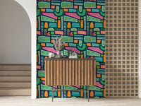 Rainbow Brights Flower Patches Bohemian eclectic pattern wallpaper, bright florals.