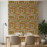 Flower Patches Bohemian Mod Patchwork wallpaper for walls, groovy geometric design.