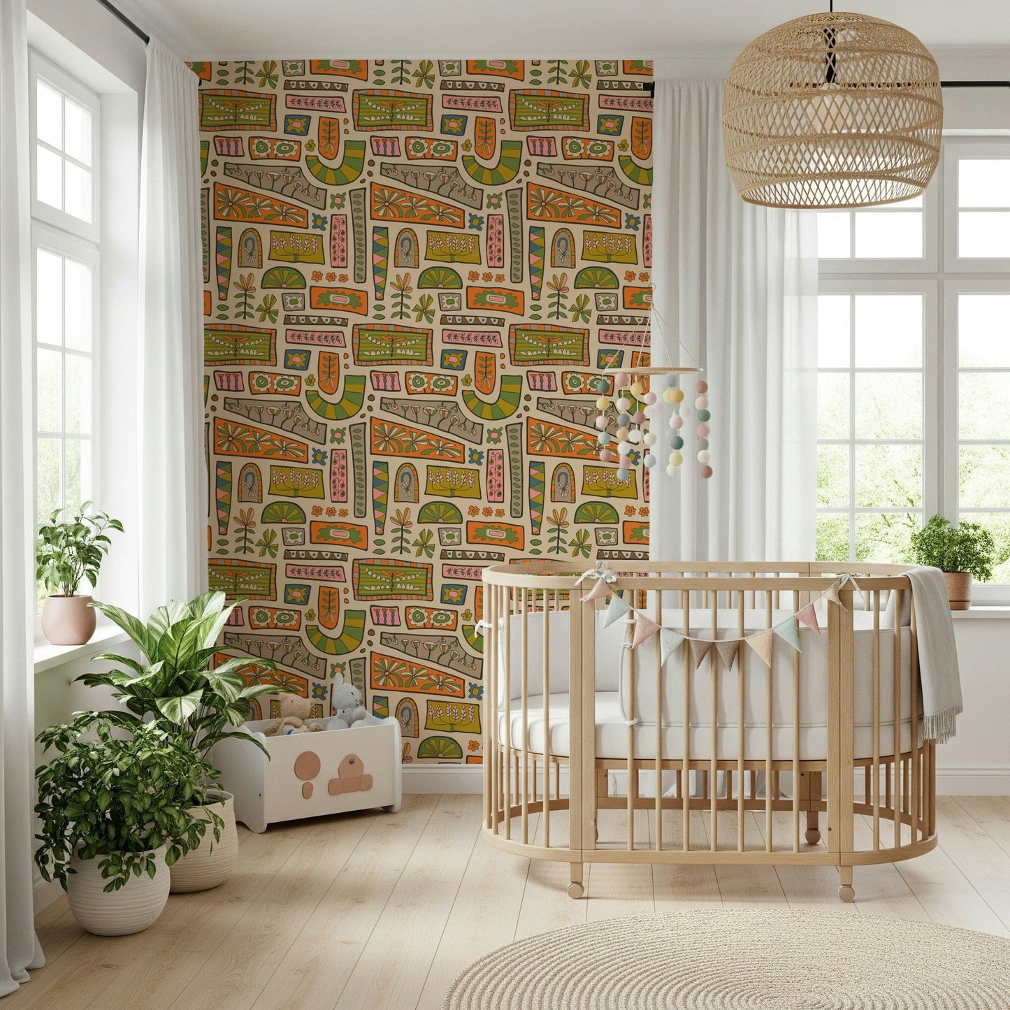 Warm Earth Tones wallpaper, eclectic vintage flower motif.