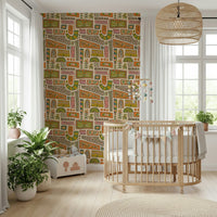 Warm Earth Tones wallpaper, eclectic vintage flower motif.