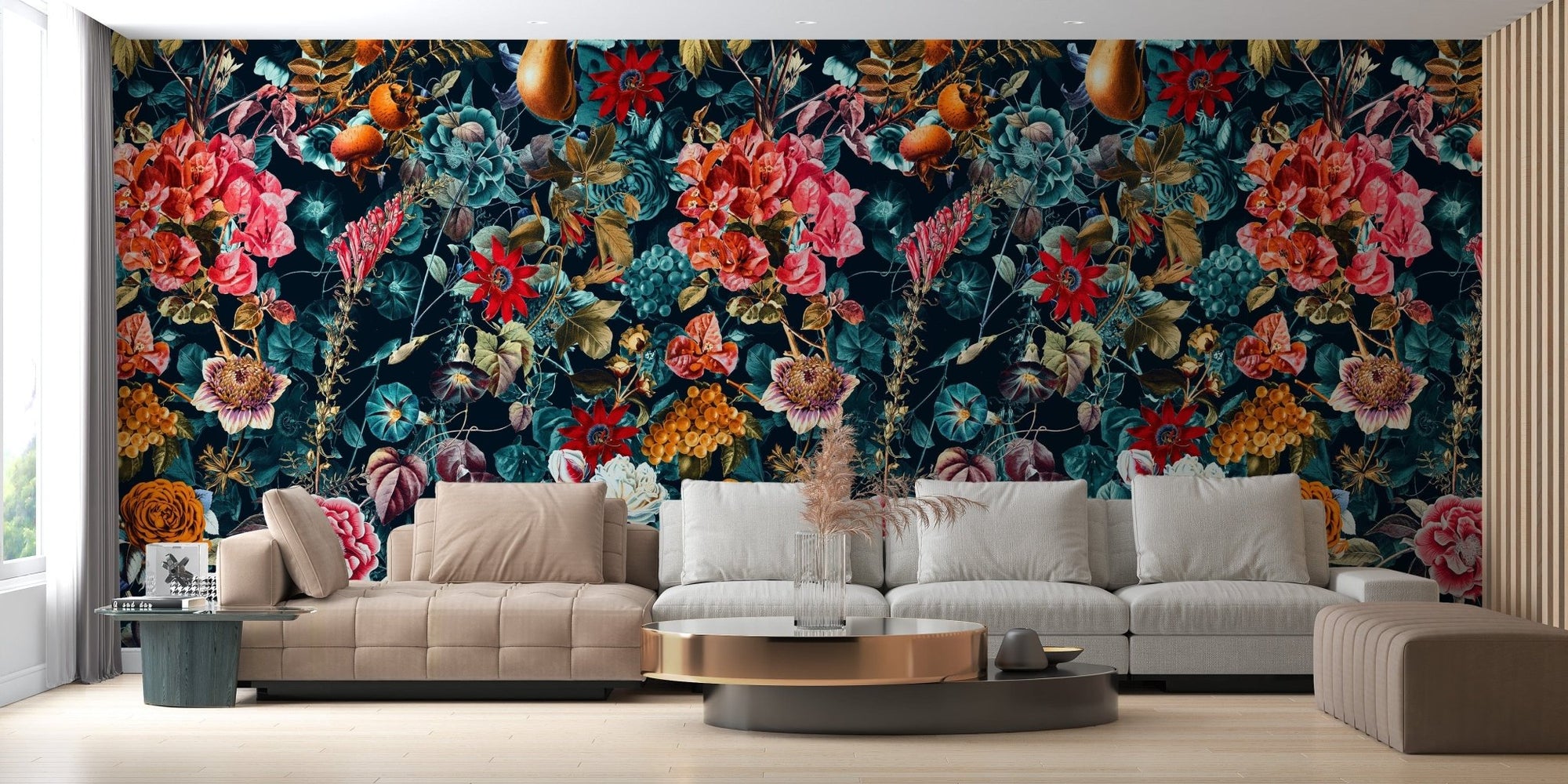 Dark Flower and Leaves Pattern Wallpaper B173