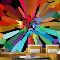 Minimalist flower mural with monochrome petals

