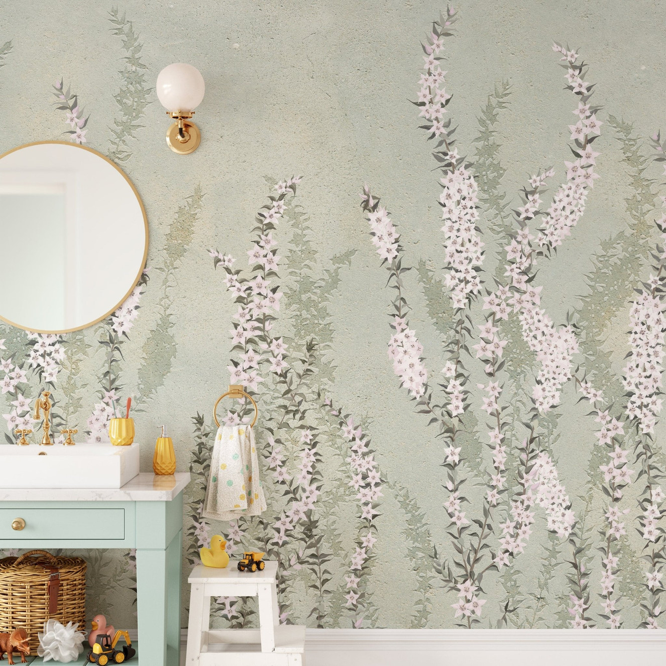Floral elegance with green wallpaper mural