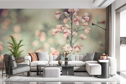 Artistic floral blur across the Wall Mural adds a gentle garden-inspired surface
