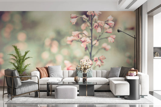 Artistic floral blur across the Wall Mural adds a gentle garden-inspired surface
