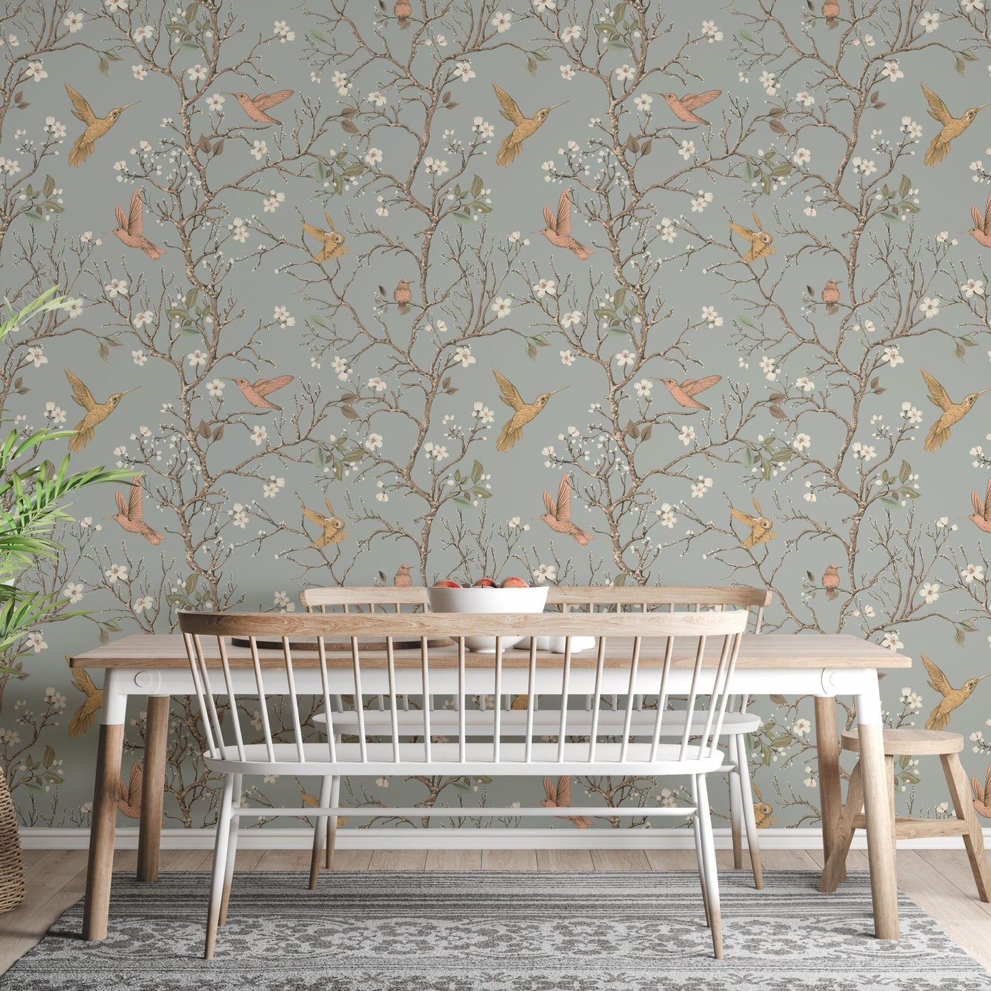 Soft pastel bird and flower mural design