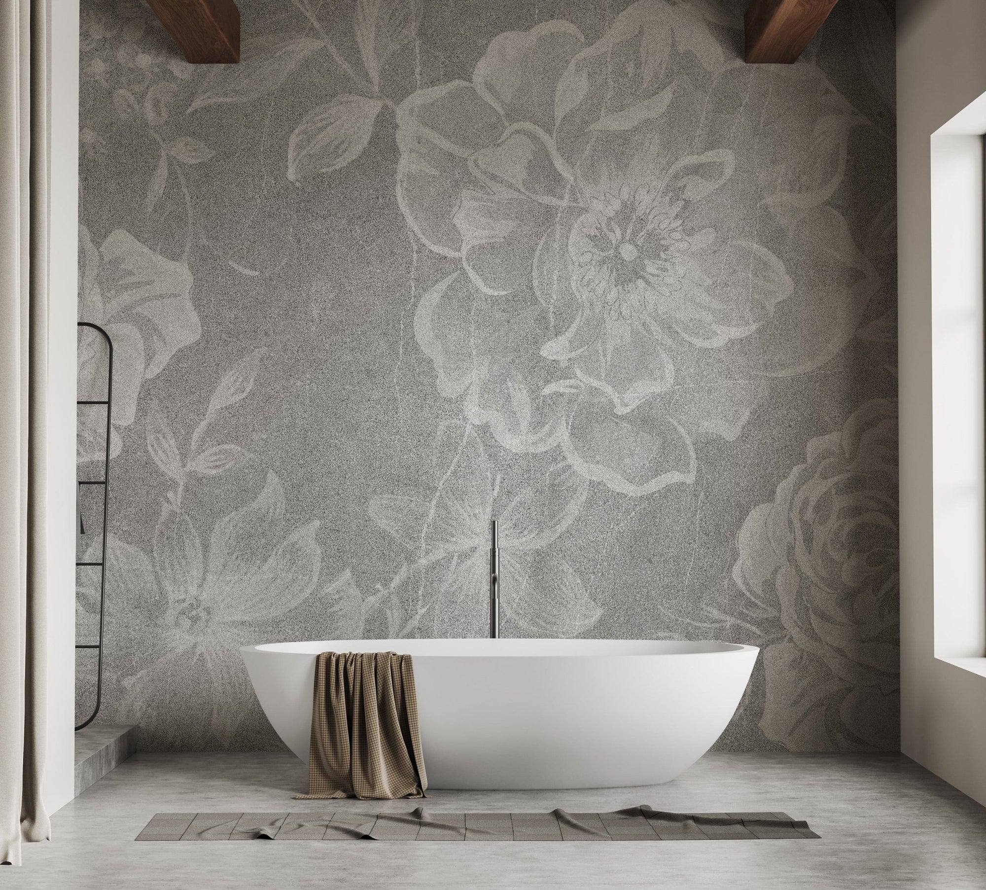Floral elegance in a timeless white mural A835