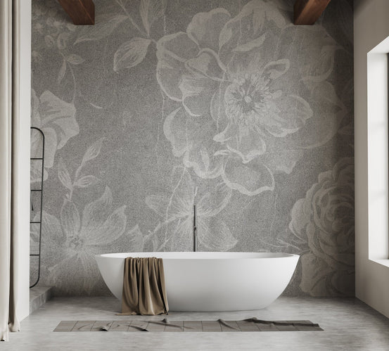 Floral elegance in a timeless white mural A835