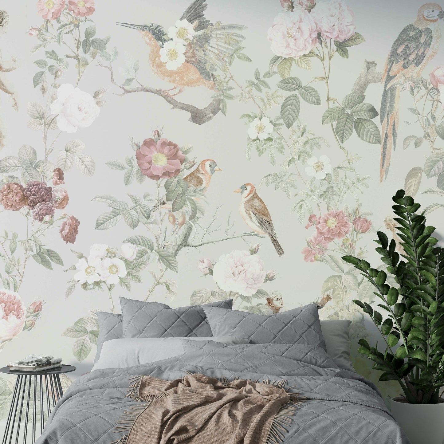 Soft botanical blooms on wall

