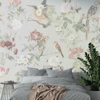 Soft botanical blooms on wall

