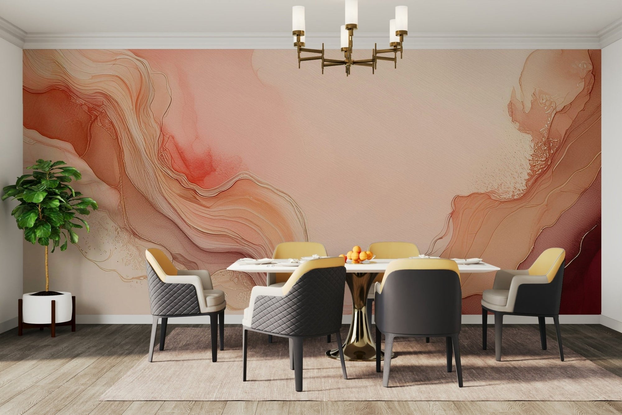 Flowing Coral Dreams Wall Mural in a living room, GD1640
