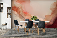 Abstract coral-themed wall mural in bedroom decor

