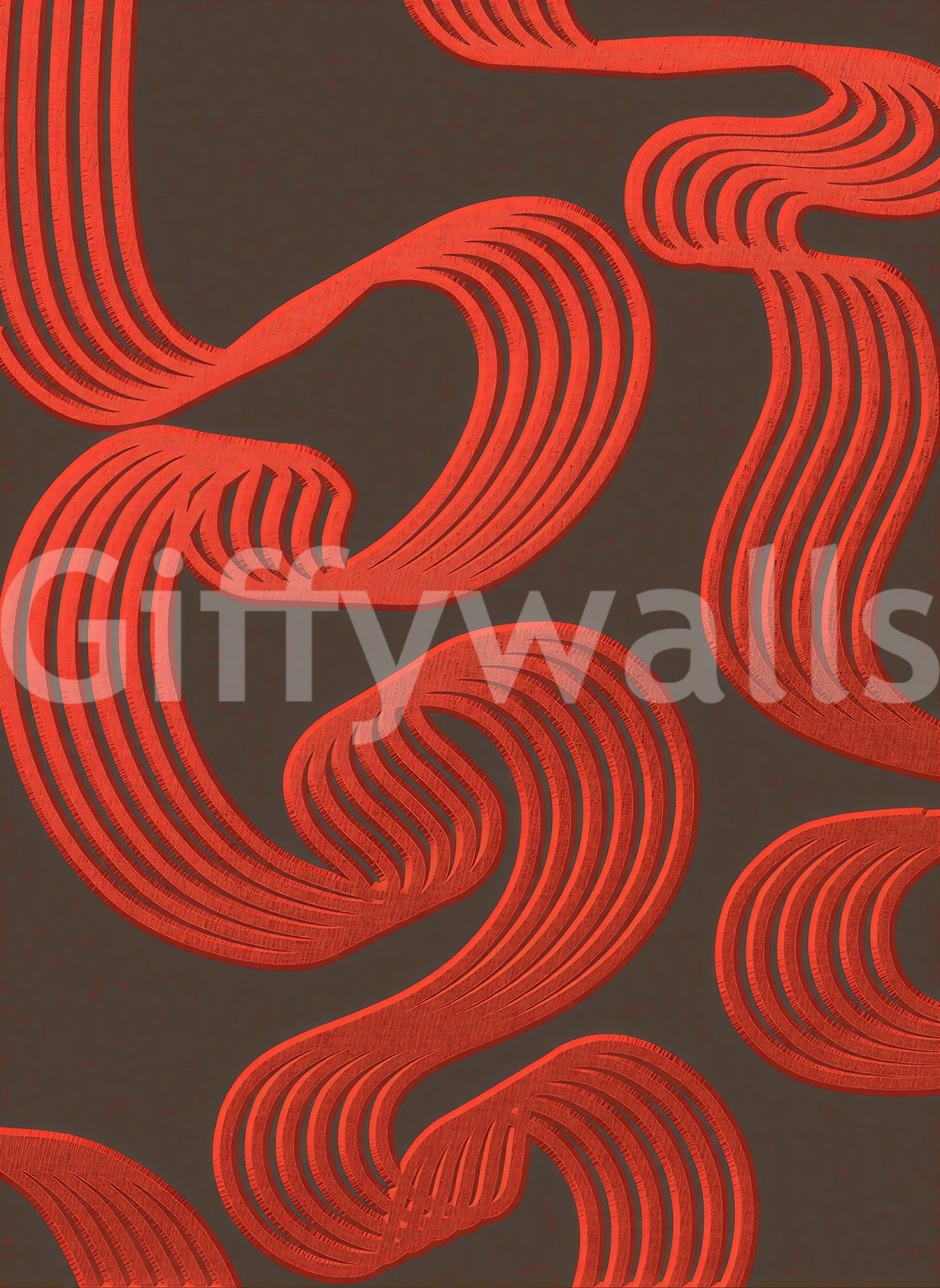 Layered, modern, and bold — the abstract red ribbon wall mural reads strongGD9494