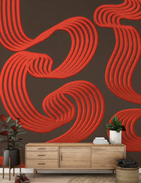 Sharp red against espresso brown creates the contrast in this Flowing Ember wall muralGD9494