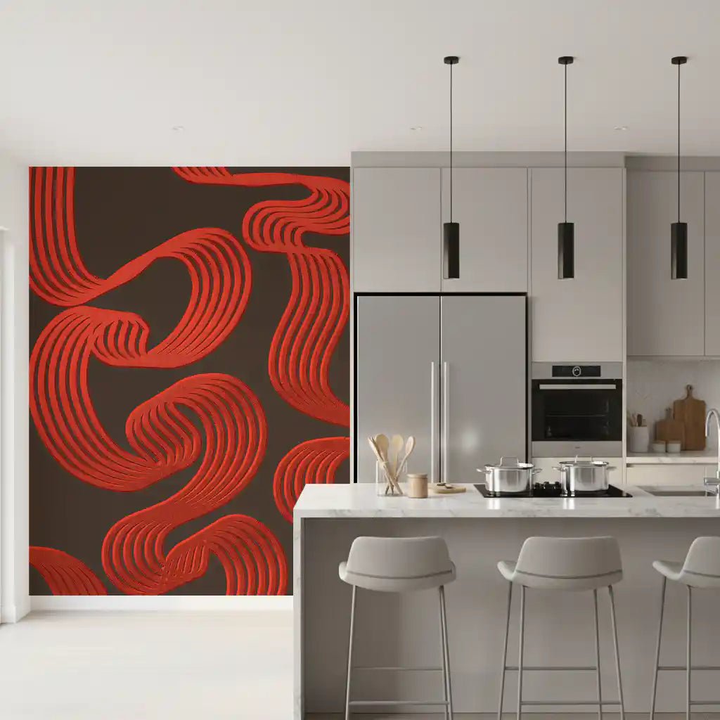 Kitchen dining pulses with red waves on this Flowing Ember Lines wall mural
GD9494