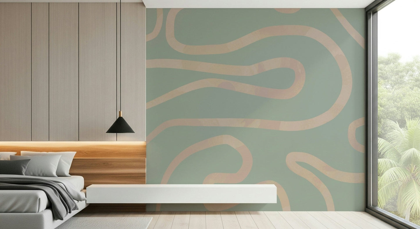 Flowing Lines Green beautiful subdued swirling room panel design., GD6999