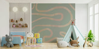 Serene Flowing Lines Green minimalist curved wall mural design., GD6999