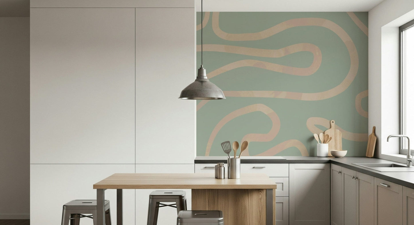 Elegant Flowing Lines Green repeating movement artwork wallpaper print., GD6999