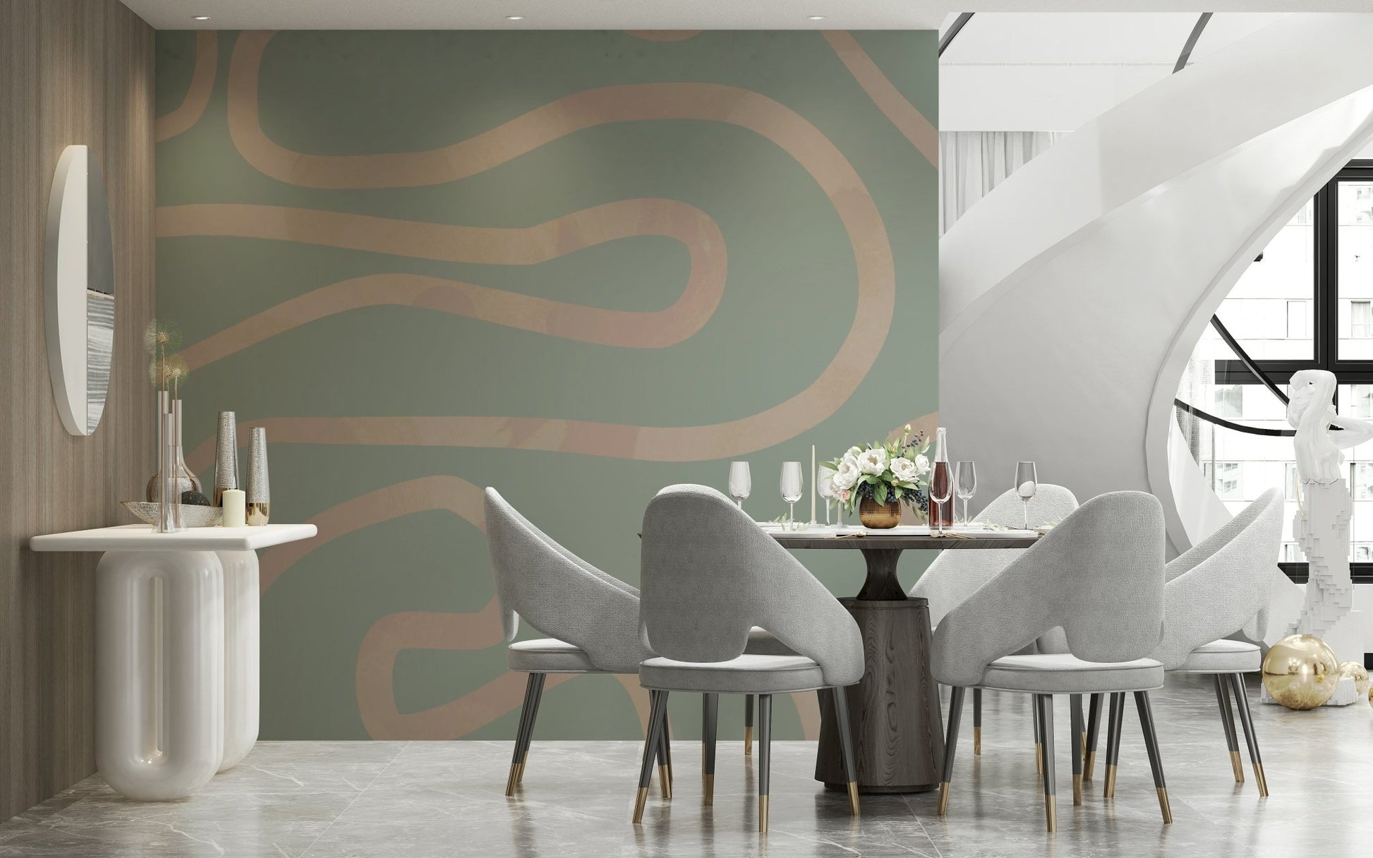 Soft Flowing Lines Green sage decorative lines wall covering., GD6999