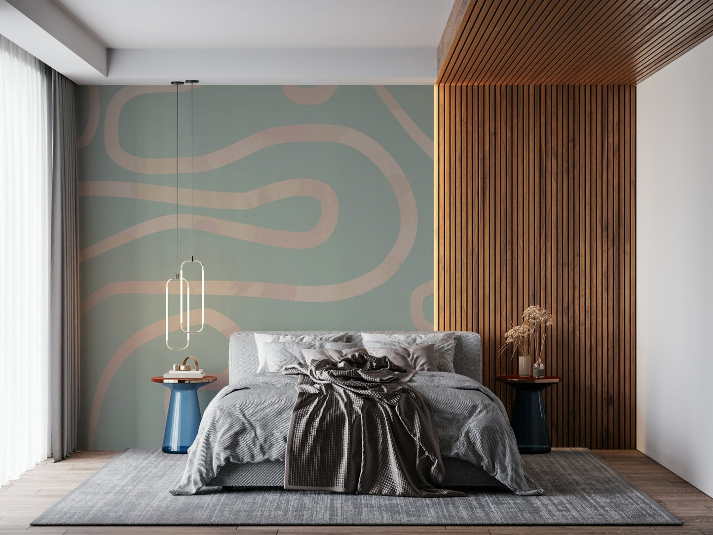 Subtle Flowing Lines Green fluid hand drawn texture wall decor., GD6999