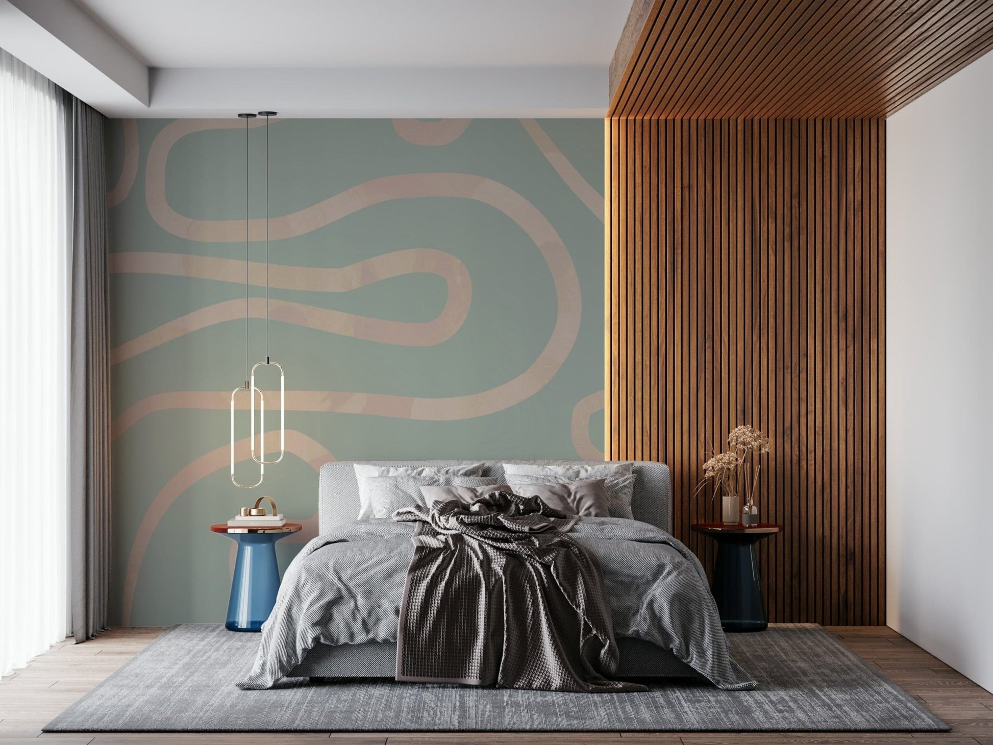 Subtle Flowing Lines Green fluid hand drawn texture wall decor., GD6999