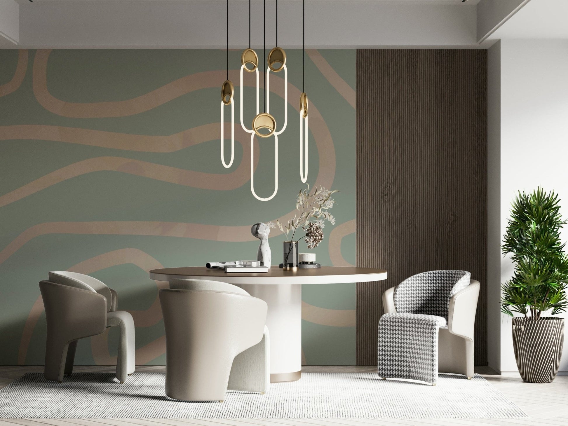 Flowing Lines Green light sage peaceful peel and stick mural., GD6999