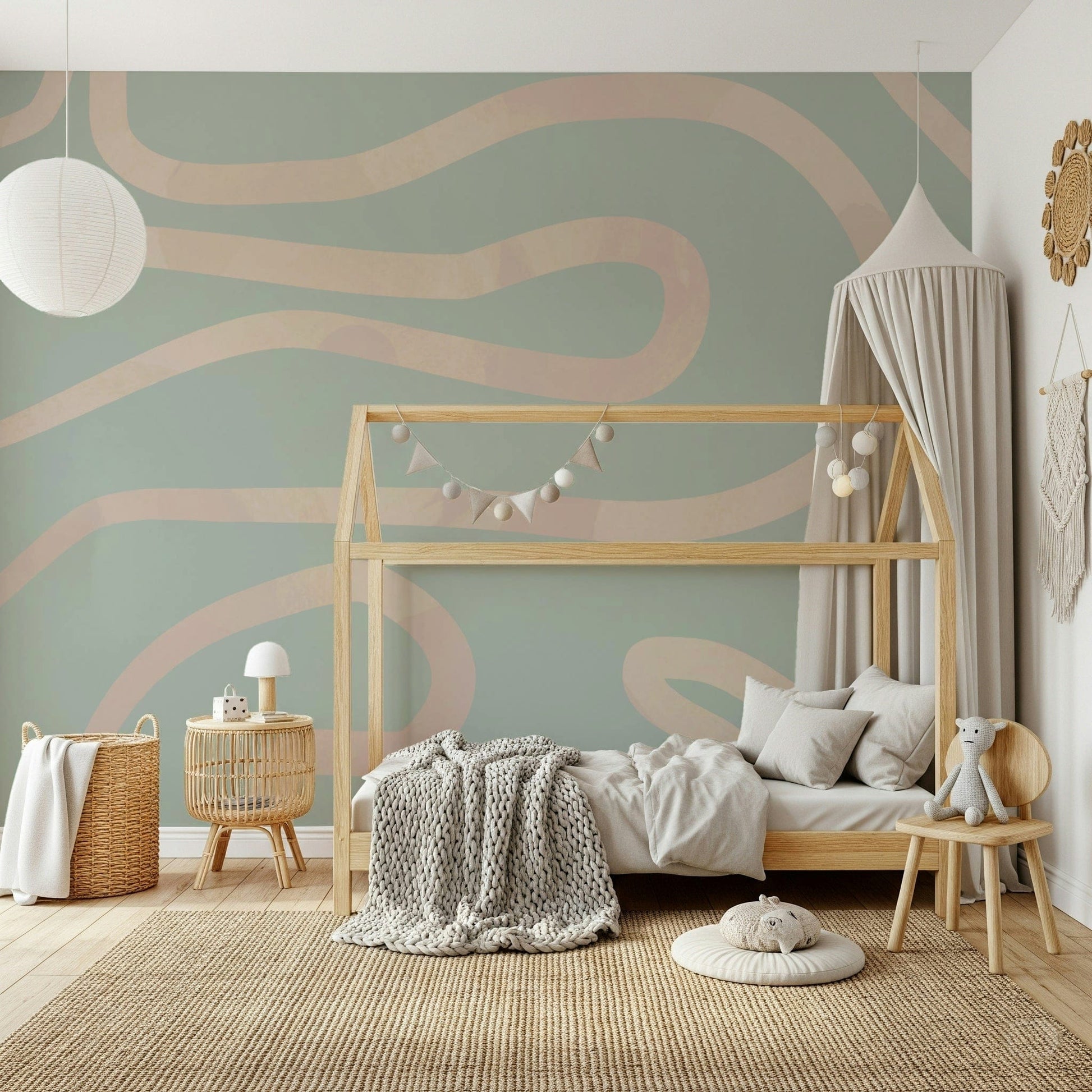 Gentle Flowing Lines Green natural artwork home interior wallpaper., GD6999