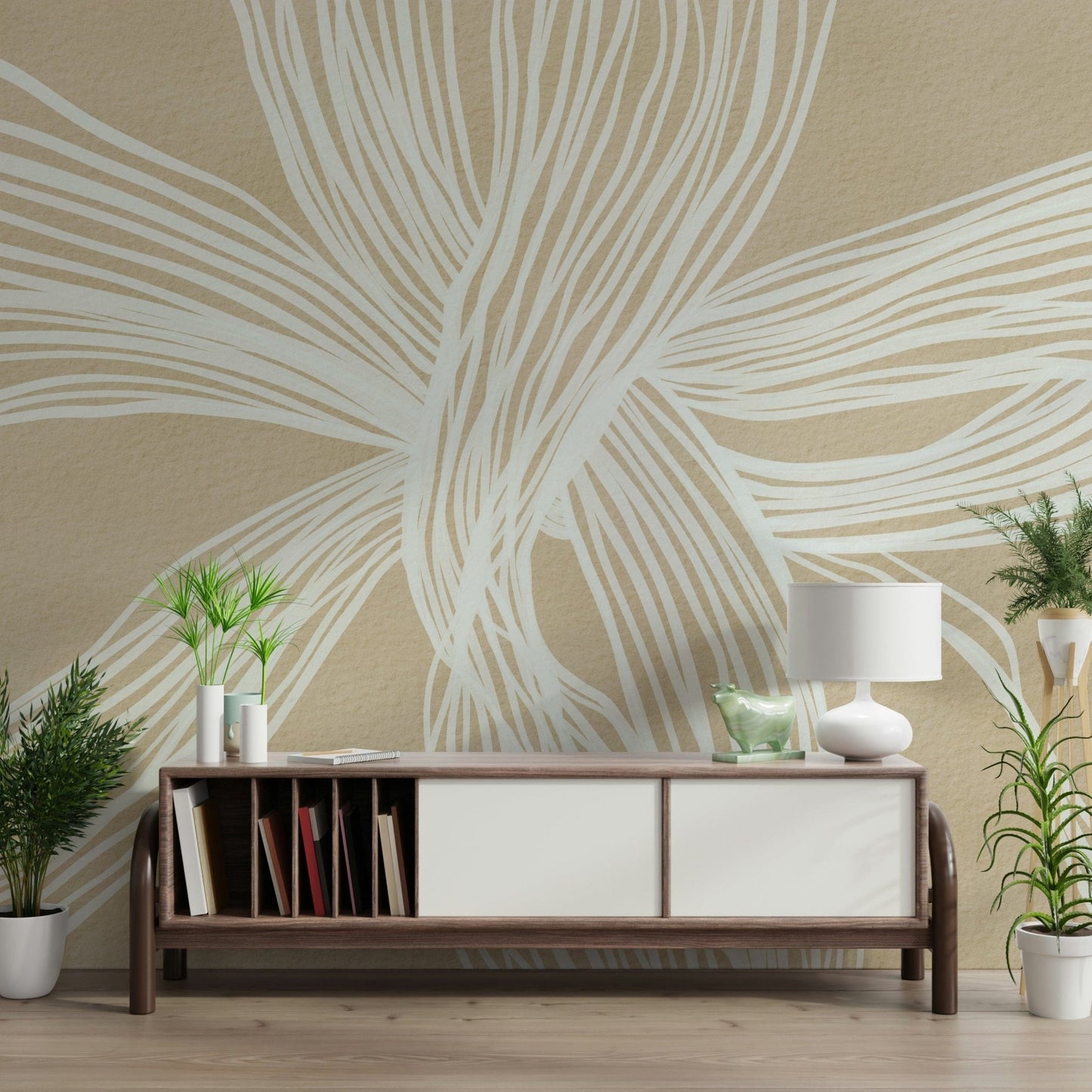 Flowing Lines, organic abstract design, sophisticated wall paper, inviting warmth.