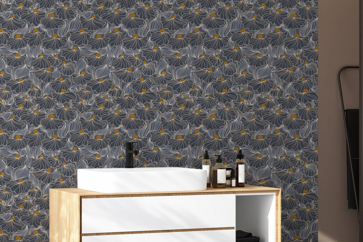 Removable wallpaper with flowing meadow night design