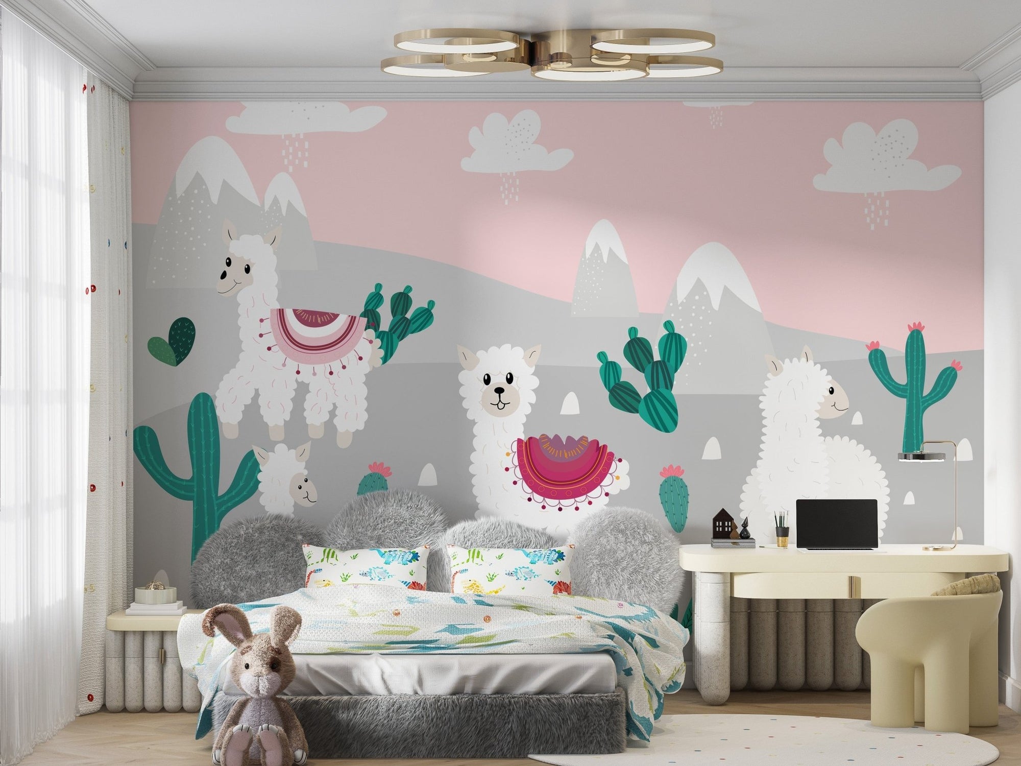 Playful fluffy llama mural with fiesta vibes, C211