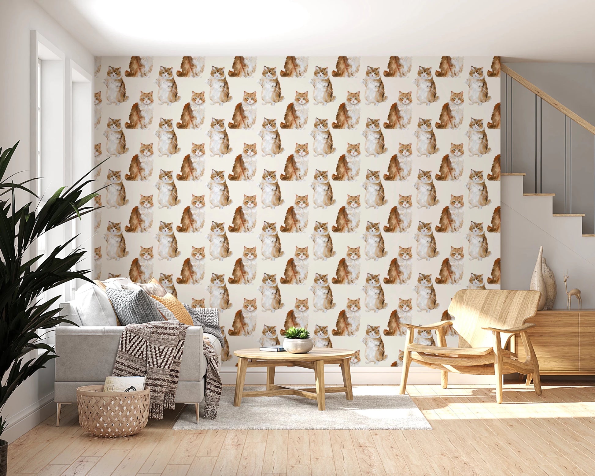 Ginger tabby cat wall mural for nursery feature walls.