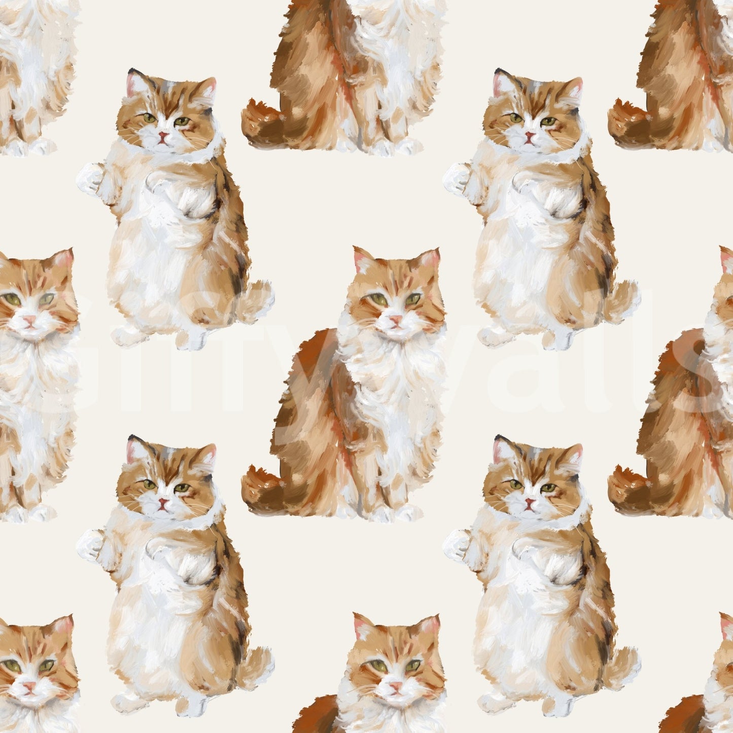 Ginger cat pattern wall mural for pet friendly rooms.