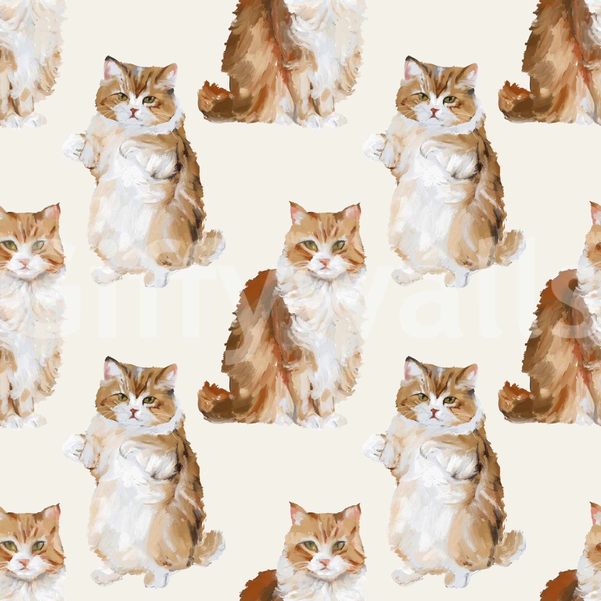 Ginger cat pattern wall mural for pet friendly rooms.