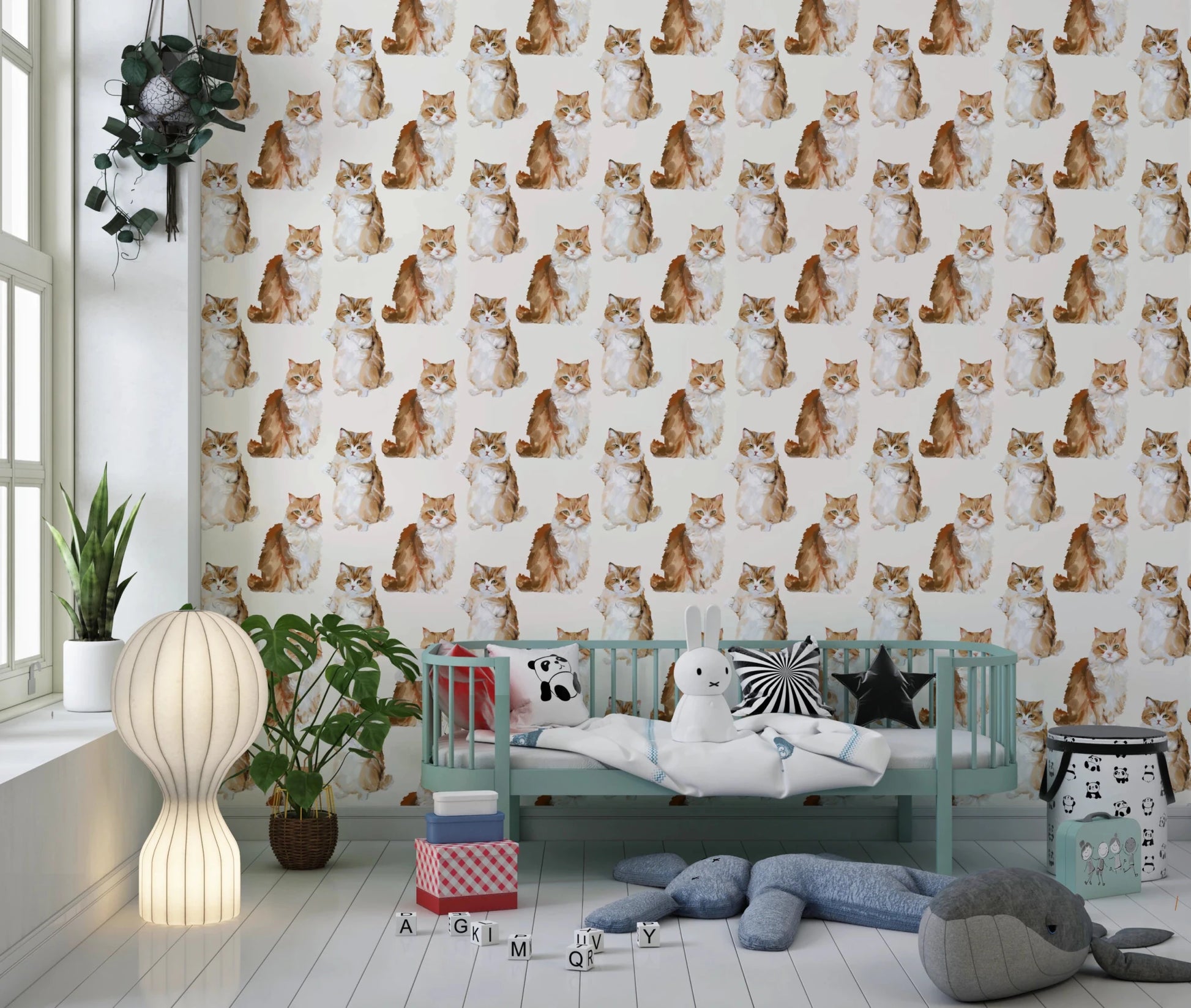 Seamless cat pattern wallpaper for minimalist flats.