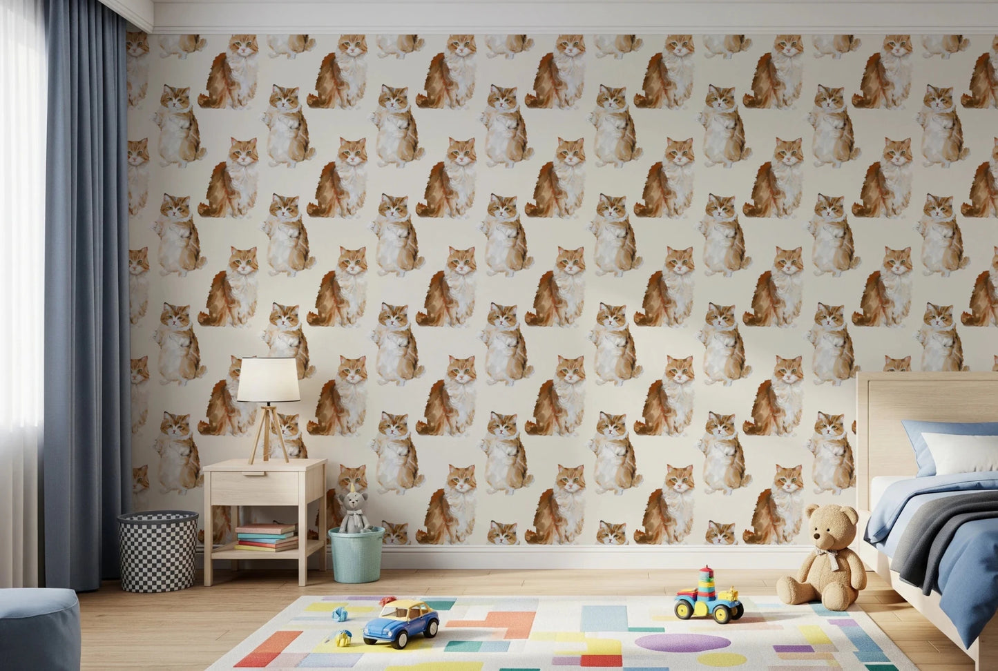 Handpainted oil painting cat wall mural for offices.