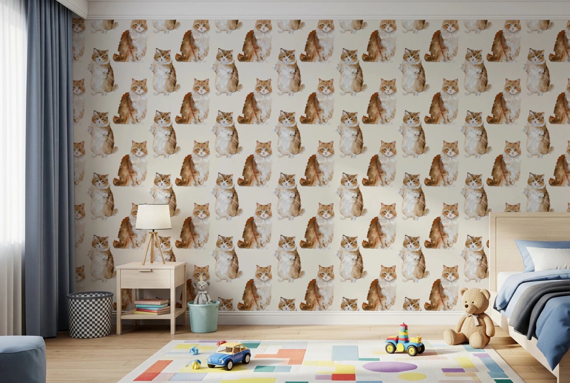 Handpainted oil painting cat wall mural for offices.