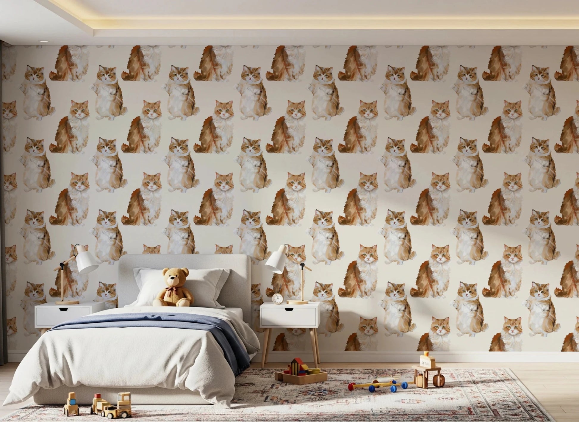 Cute fluffy cat wallpaper for contemporary hallways.