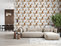 Handpainted ginger cat wallpaper for playroom walls.